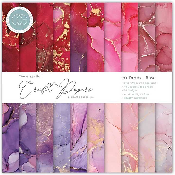 Craft Consortium Essential Craft Papers 6x6 Inch Paper Pad Ink Drops Rose