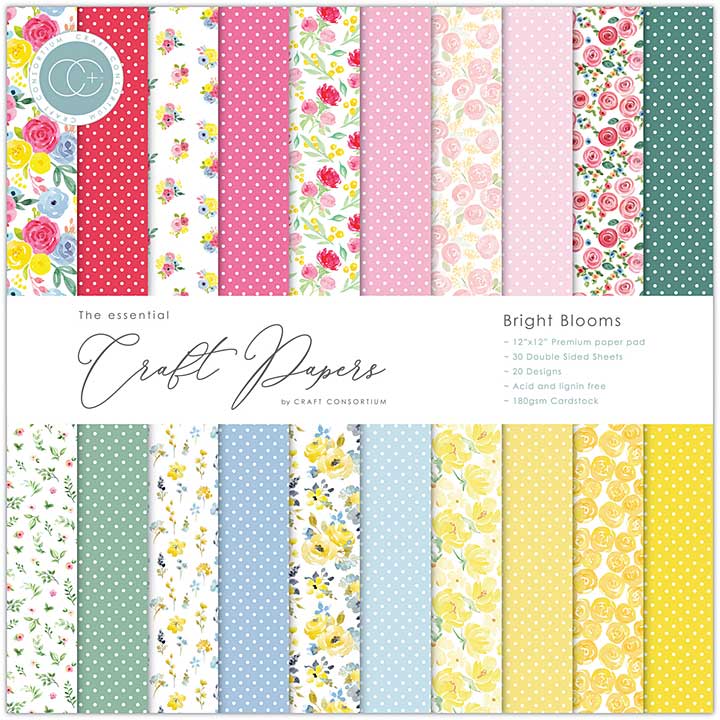 Craft Consortium Essential Craft Papers 12x12 Inch Paper Pad Bright Blooms