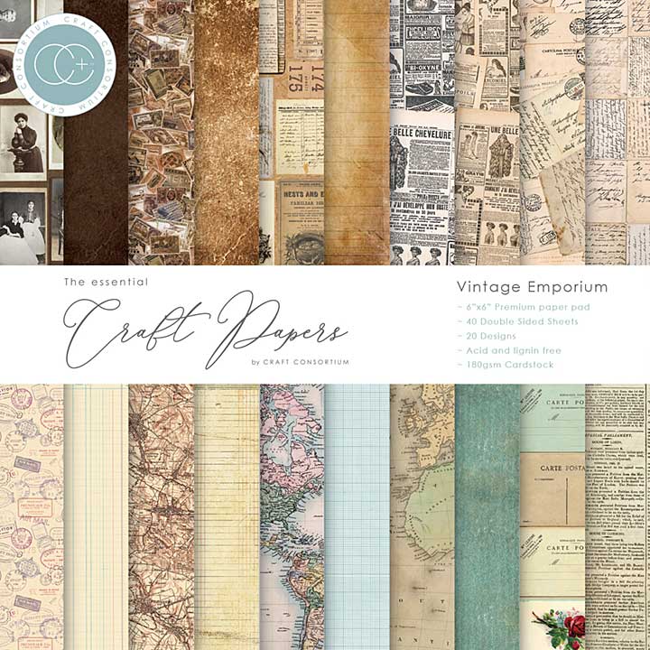 Craft Consortium Double-Sided Paper Pad 6X6 40pk - Vintage Emporium, 20 Designs