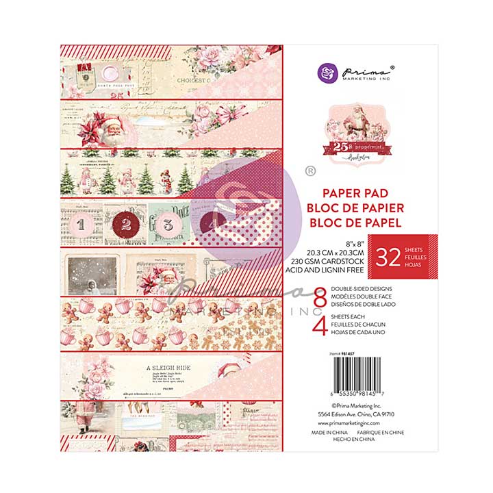 Prima Marketing 25 and Peppermint 8x8 Inch Paper Pad