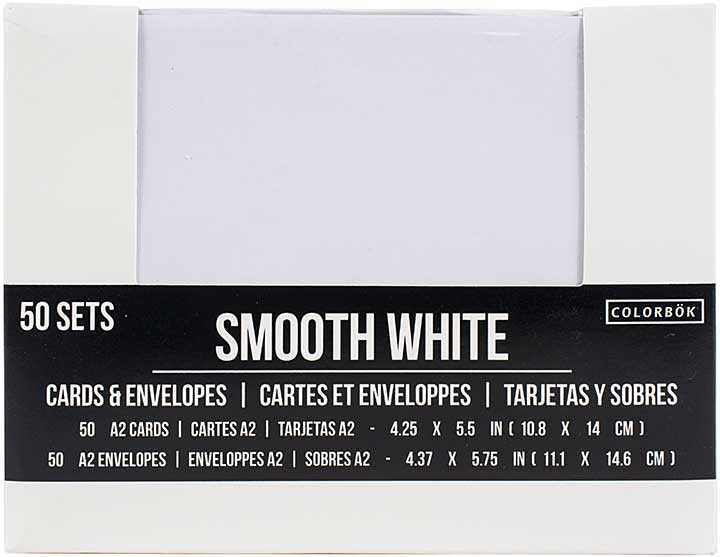 Colorbok A2 Cards with Envelopes 50pk - Smooth White ((4.375x5.75)