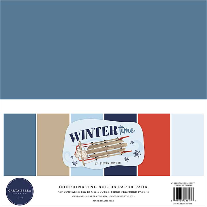 Carta Bella Wintertime 12x12 Inch Coordinating Solids Paper Pack