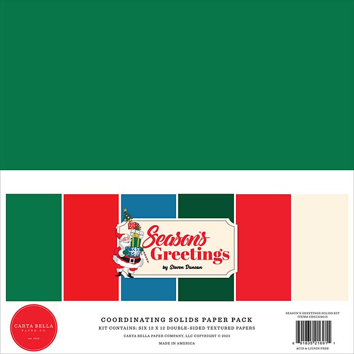 Carta Bella Seasons Greetings 12x12 Inch Coordinating Solids Paper Pack