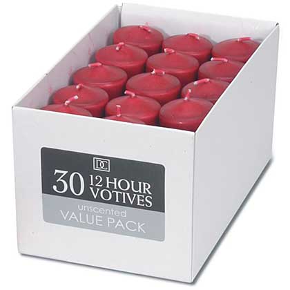 SO: Unscented 12 Hour Votive Candles 1.3x1.8 30pk - Red