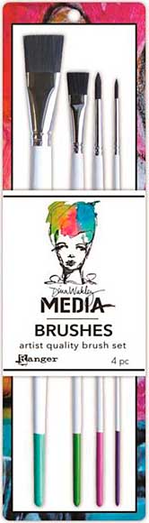 SO: Dina Wakley Media Stiff Bristle Paint Brush 4pk - .5 Flat, 1 Flat, #4 Round and #6 Round