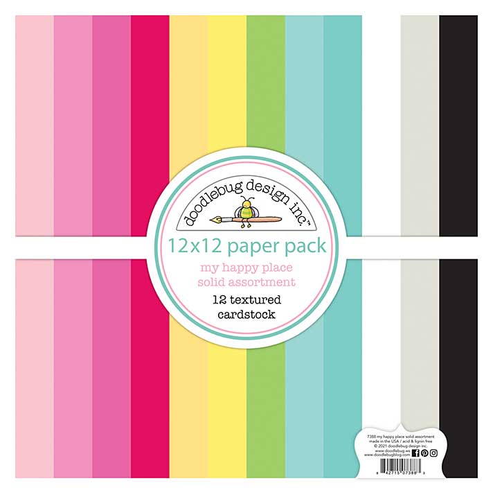 Doodlebug Design My Happy Place 12x12 Inch Textured Cardstock Solid Paper Pack (7388)