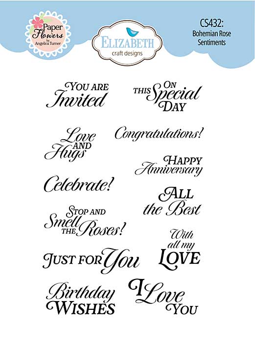 Elizabeth Craft Designs - Bohemian Rose Sentiments  Stamp Set (Bohemian Rose)