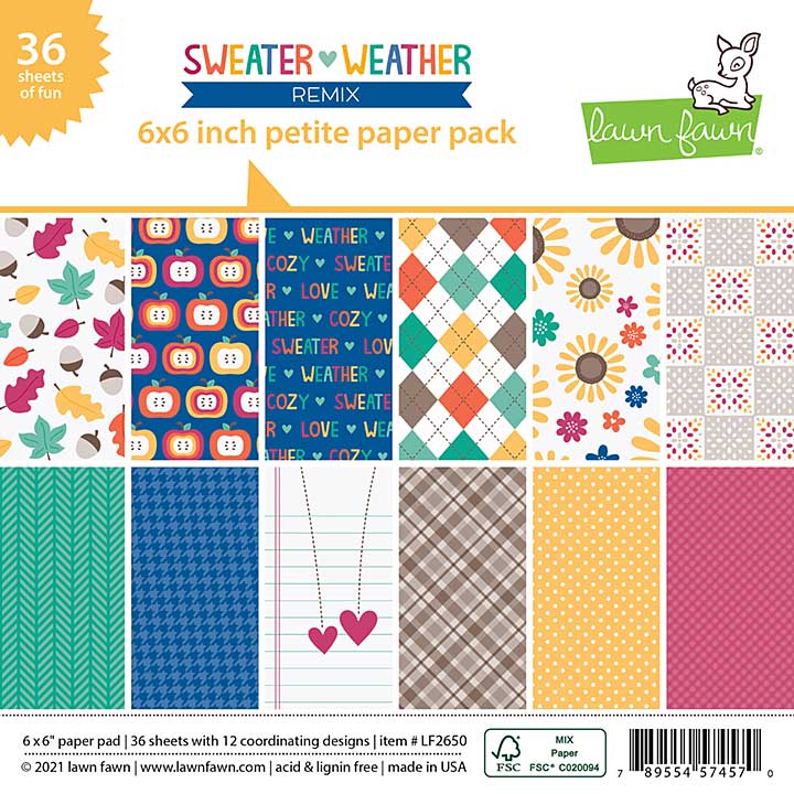 Lawn Fawn Single-Sided Petite Paper Pack 6x6 36pk - Sweater Weather Remix, 12 Designs