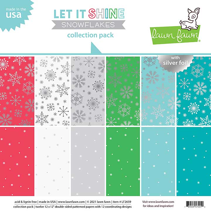 Lawn Fawn Double-Sided Collection Pack 12x12 12pk - Let It Shine Snowflakes, with Silver Foil