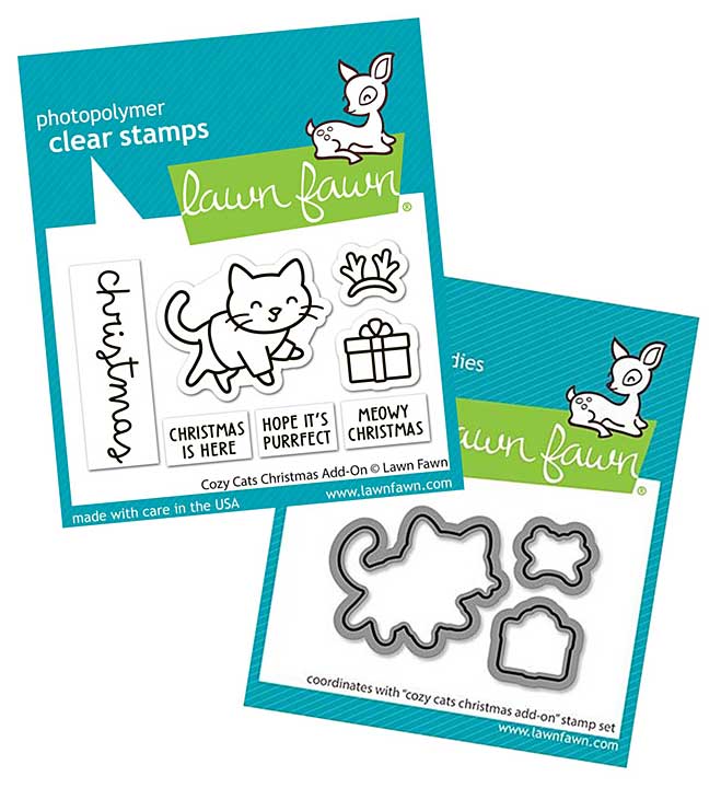 Lawn Fawn Cozy Cats Christmas Add-On Clear Stamps + Die Set