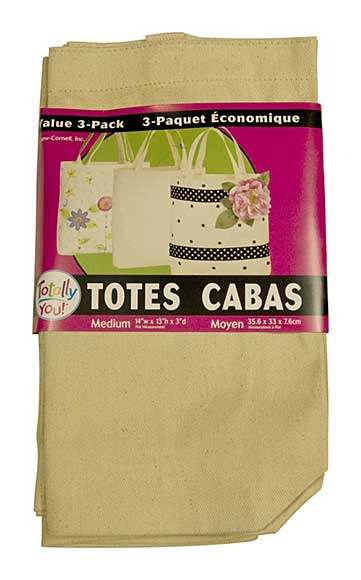 SO: Loew Cornell - 3 Medium Natural Tote Bags, Totally You Value Pack (14 x 13 x 3 inches)