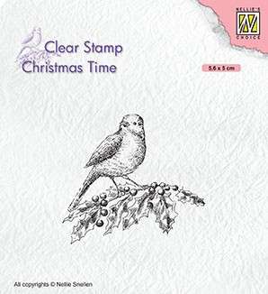 SO: Nellie Snellen Clear Stamp Christmas Time - Bird on Hollybranch