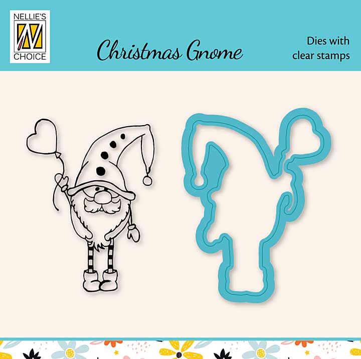 Nellie Snellen Christmas Gnome Heart Balloon Dies w Clear Stamps