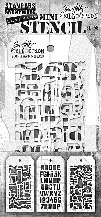 Stampers Anonymous Set #58 Tim Holtz Layering Mini Stencil (3pcs) (MST058)