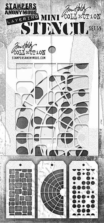 Stampers Anonymous Set #59 Tim Holtz Layering Mini Stencil (3pcs) (MST059)