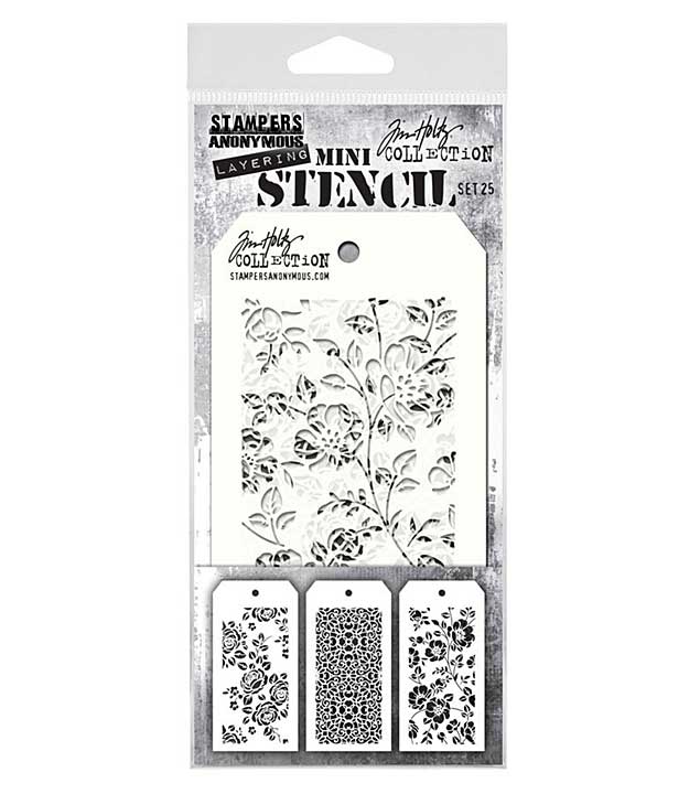 Stampers Anonymous Set #25 Tim Holtz Layering Mini Stencil (3pcs)