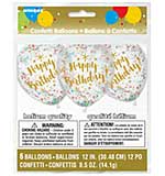 SO: Printed Balloons 12 inc Round - Happy Birthday Gold with Assorted Confetti (6pk)