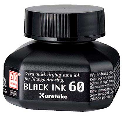 Kuretake Zig Cartoonist Ink 60ml Bottle - Black