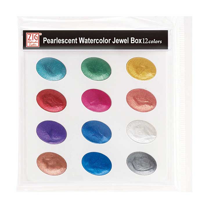 Kuretake Pearlescent Watercolour Jewel Box Paints - 12 Colour Palette