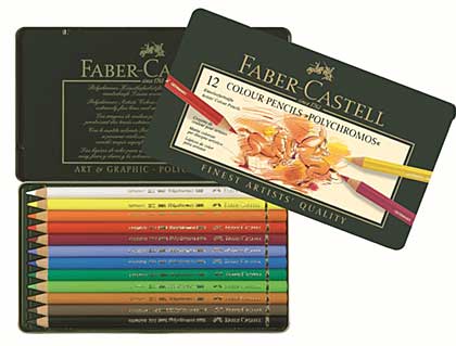 Faber Castell - 12 Polychromos Color Pencil Crayons in Metal Box