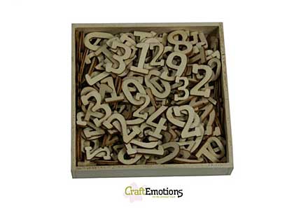 SO: CraftEmotions Wooden Numbers CE, Large and Small (256pcs- in wooden ornament  box 105 x 105mm)