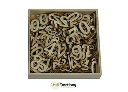 SO: CraftEmotions Wooden Numbers Basic, Large and Small (256pcs- in wooden ornament  box 105 x 105mm)