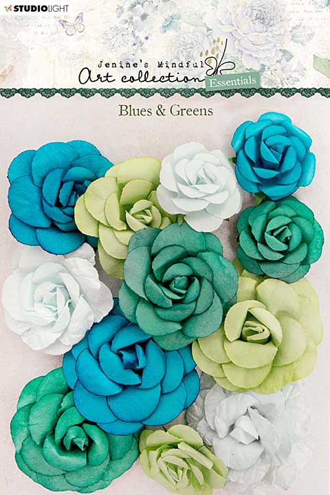 Studio Light Paper Flowers 12pk - Nr. 02, Blues & Greens
