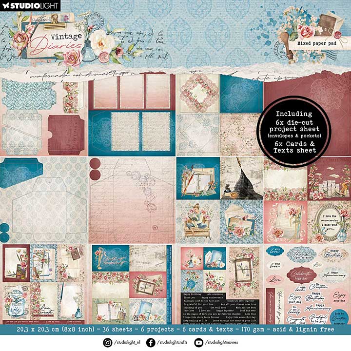 SO: Studio Light Vintage Diaries Mixed Paper Pad - Envelops, Pockets and Cards (SL-VD-MPP176)