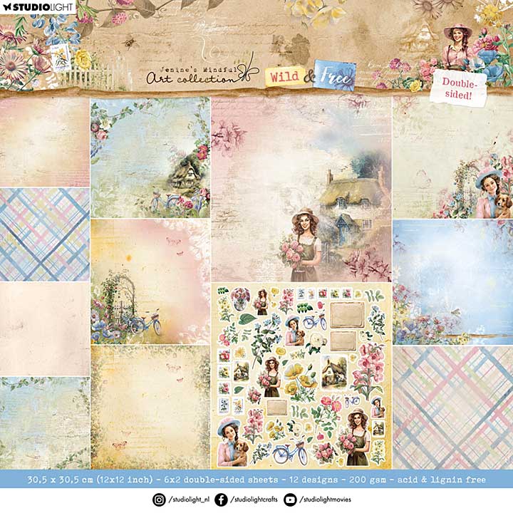 SO: Studio Light Wild and Free Design Paper Pad 12x12 Inch Scrapbooking - Double-Sided (JMA-WAF-DPP182)