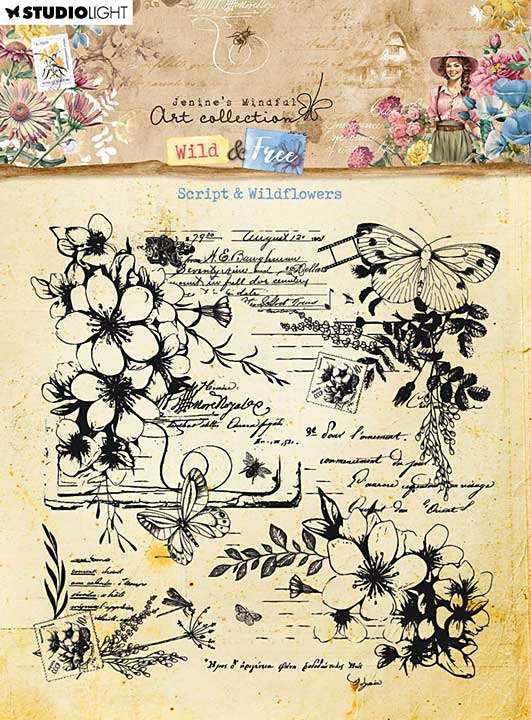 SO: Studio Light Wild and Free Clear Stamp Script and Wildflowers (JMA-WAF-STAMP671)