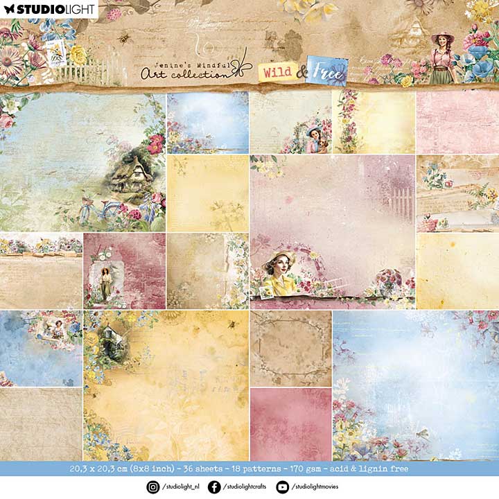 SO: Studio Light Wild and Free Design Paper Pad 8x8 Inch Background Designs (JMA-WAF-DPP183)