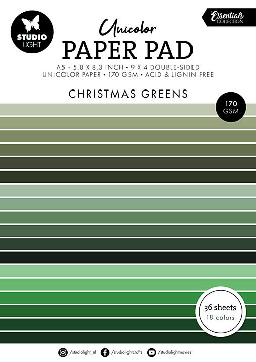 Studio Light Christmas Greens A5 Essentials Unicolor Paper Pad