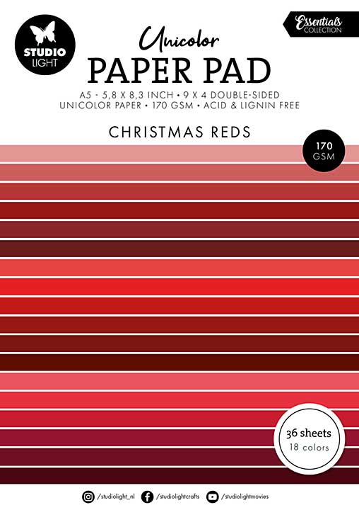 Studio Light Christmas Reds A5 Essentials Unicolor Paper Pad