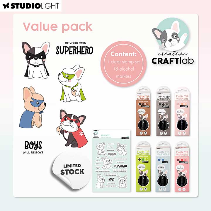 Creative Craftlab Value Pack - Clear Stamp Set + Twin Tip Markers