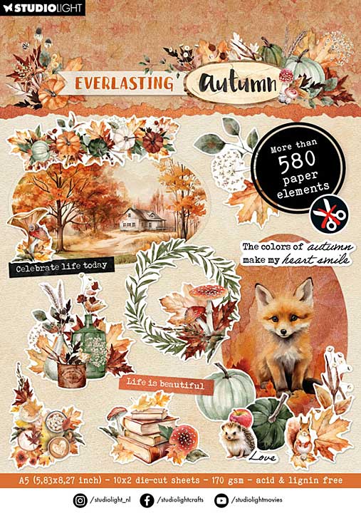 Studio Light Everlasting Autumn Die-cut Paper Pad A5 Paper Elements