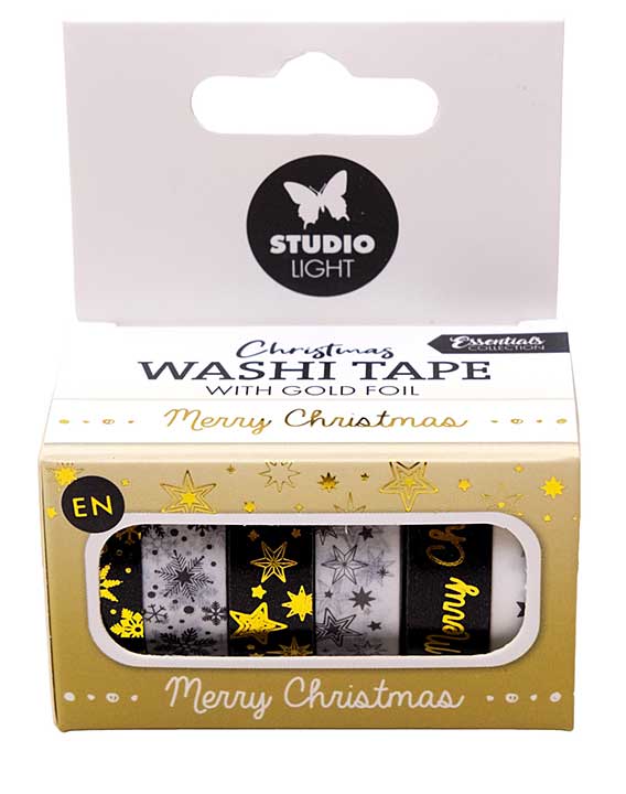 Studio Light Washi Tape BlackWhite Gold Christmas Essentials