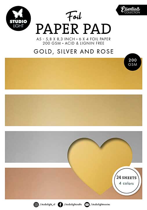 Studio Light Foil Paper Pad A5 Gold, Silver And Rose