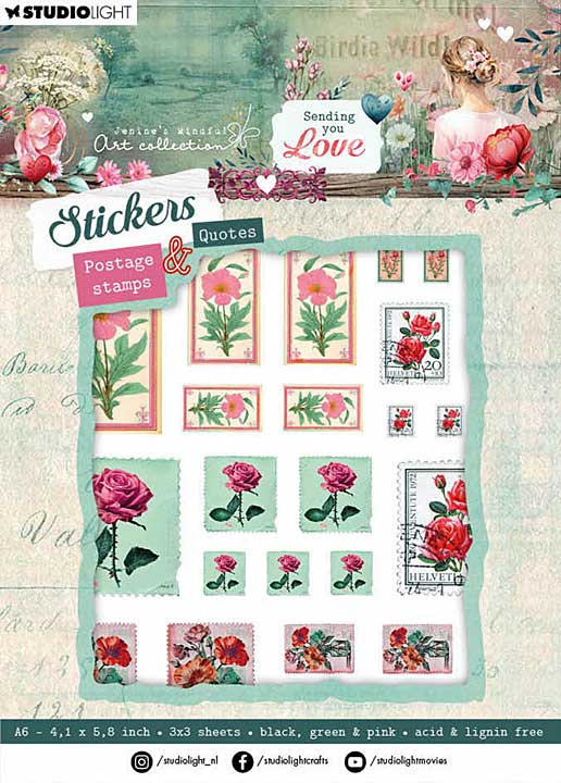 Studio Light Sending You Love A6 Stickers Postage Stamps and Quotes (JMA-SYL-STIC36)