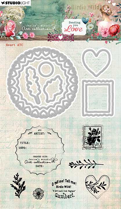 Studio Light Sending You Love Stamp and Cutting Dies Heart ATC (JMA-SYL-SCD92)