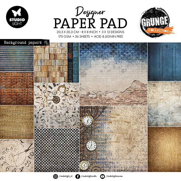 Studio Light Background Papers 8x8 Inch Grunge Design Paper Pad