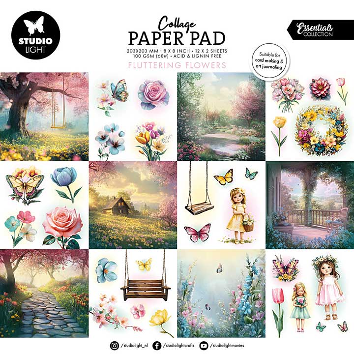 Studio Light Fluttering Flowers 8x8 Inch Collage Paper Pad
