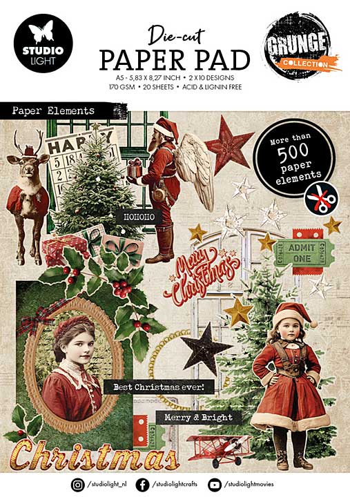 Studio Light Paper Elements A5 Grunge Die-cut Paper Pad