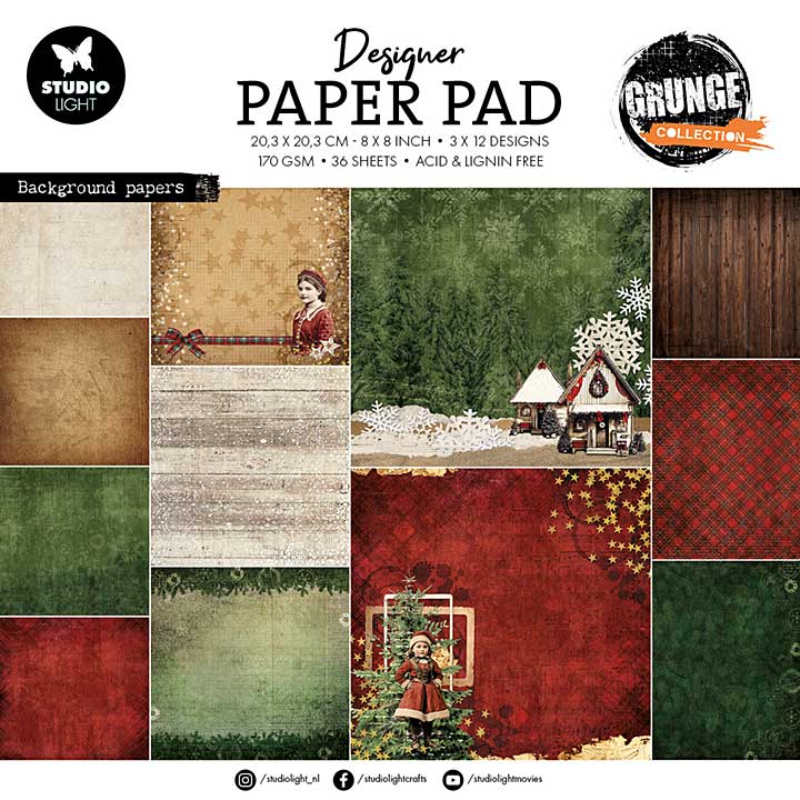 Studio Light Background Papers 8x8 Inch Grunge Designer Paper Pad