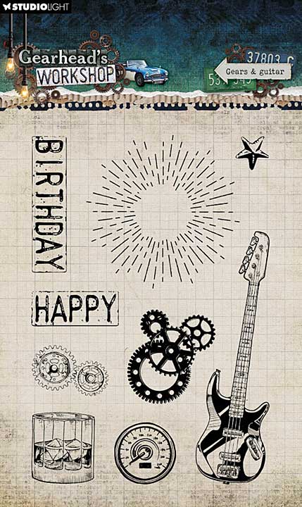 Studio Light Gearheads Workshop Clear Stamps Gears and Guitar