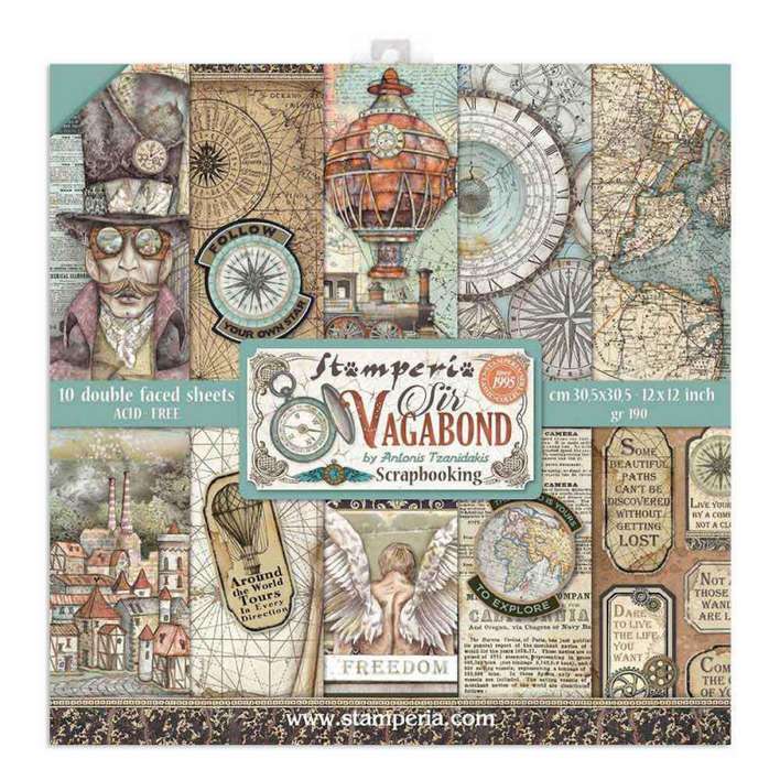 Stamperia Scrapbooking Pad 10 Double Sided Sheets - Sir Vagabond (30.5×30.5 cm, 12x12)