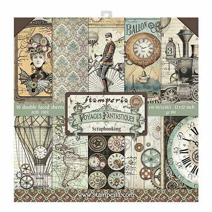 Stamperia Scrapbooking Pad 10 Double Sided Sheets (12x12) Voyages Fantastiques