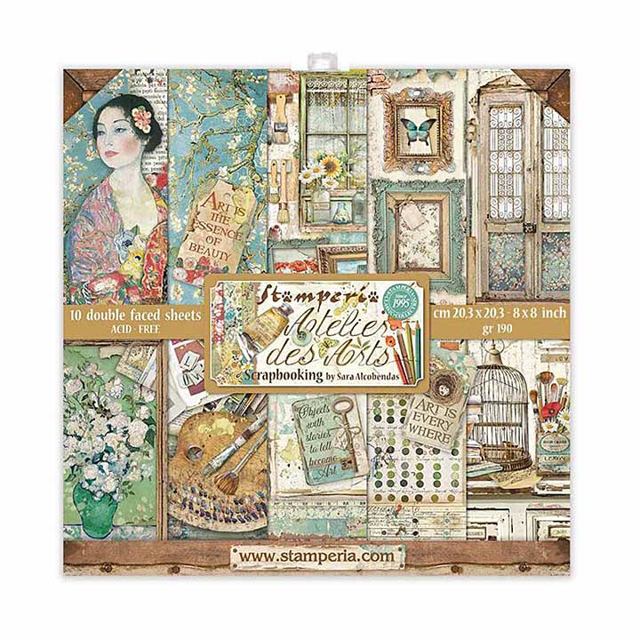 SO: Stamperia Mini Scrapbooking Pad 10 Double Sided Sheets (8x8) Atelier Des Arts