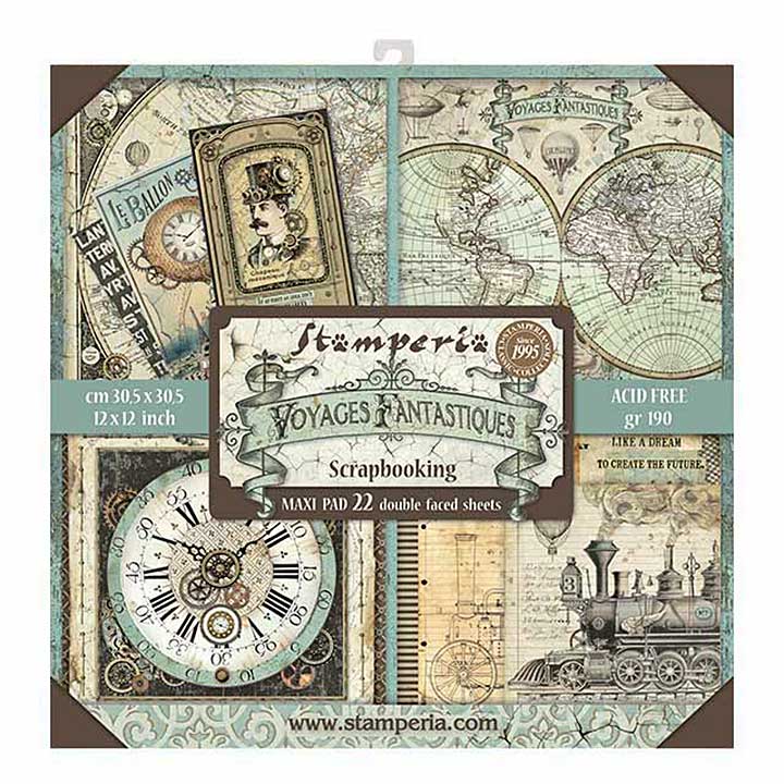 Stamperia Scrapbooking Pad 22 Sheets (12x12) Voyages Fantastiques
