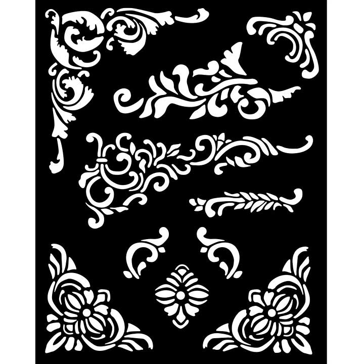 Stamperia Vintage Library Thick Stencil 20x25cm Corners and Embellishment (KSTD135)