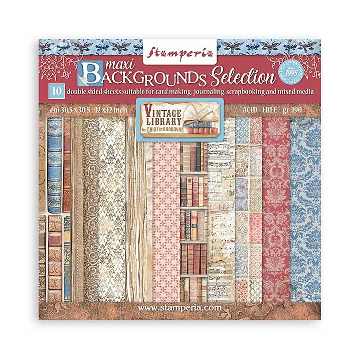 SO: Stamperia Vintage Library Maxi Background Selection 12x12 Inch Paper Pack (SBBL133)